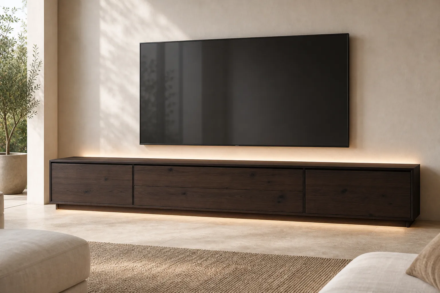 Atlas XL 2000 media console beneath a wall-mounted television